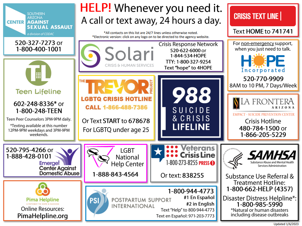 Help Now 24 7 Hotlines Pima Helpline